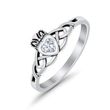Celtic Knot Irish Dublin Claddagh Ring Simulated Cubic Zirconia 925 Sterling Silver