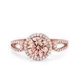Halo Split Shank Engagement Ring Rose Tone, Simulated Morganite CZ 925 Sterling Silver