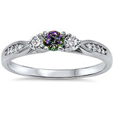 3-Stone Engagement Promise Ring Simulated Rainbow CZ 925 Sterling Silver