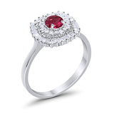Halo Engagement Ring Baguette Simulated Ruby CZ 925 Sterling Silver
