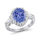 Halo Fashion Ring Baguette Simulated Tanzanite CZ 925 Sterling Silver