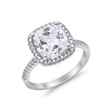 Halo Engagement Ring Accent Cushion Simulated Cubic Zirconia 925 Sterling Silver