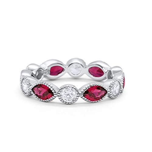 Eternity Style Ring Marquise Round Simulated Ruby CZ 925 Sterling Silver