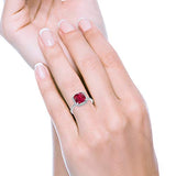 Halo Engagement Ring Accent Cushion Simulated Ruby CZ 925 Sterling Silver