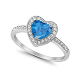 Halo Dazzling Heart Promise Ring Simulated Blue Topaz CZ 925 Sterling Silver