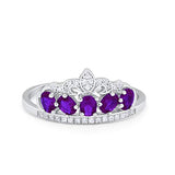 King Crown Ring Oval Simulated Amethyst CZ 925 Sterling Silver