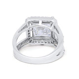 Halo Split Shank Engagement Ring Simulated CZ 925 Sterling Silver