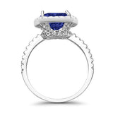 Halo Cushion Engagement Ring Simulated Blue Sapphire CZ  925 Sterling Silver