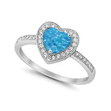 Halo Dazzling Heart Promise Ring Lab Created Blue Opal 925 Sterling Silver