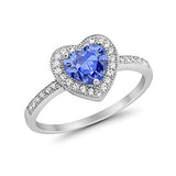 Halo Dazzling Heart Promise Ring Simulated Tanzanite CZ 925 Sterling Silver
