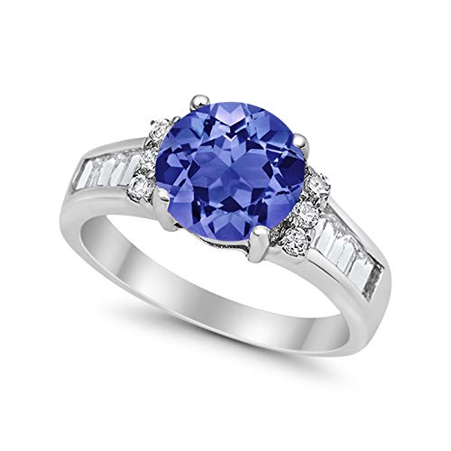 Engagement Baguette Stone Ring Simulated Tanzanite CZ 925 Sterling Silver