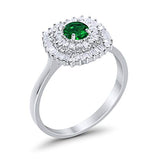 Halo Engagement Ring Baguette Simulated Green Emerald CZ 925 Sterling Silver