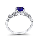 Halo Engagement Bridal Ring Simulated Blue Sapphire CZ 925 Sterling Silver