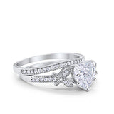 Two Piece Heart Promise Engagement Ring Simulated CZ 925 Sterling Silver