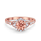 Floral Art Deco Engagement Ring Rose Tone, Simulated Morganite CZ 925 Sterling Silver