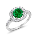 Solitaire Accent Halo Wedding Ring Round Simulated Green Emerald CZ 925 Sterling Silver