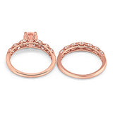 Two Piece Engagement Bridal Ring Rose Tone, Simulated Morganite CZ 925 Sterling Silver