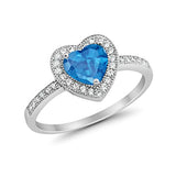 Halo Dazzling Heart Promise Ring Simulated Blue Topaz CZ 925 Sterling Silver