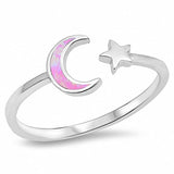 Moon Star Ring Lab Created Pink Opal 925 Sterling Silver