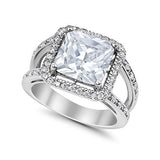 Halo Split Shank Engagement Ring Simulated CZ 925 Sterling Silver