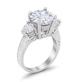 Three Stone Ring Round Simulated CZ 925 Sterling Silver