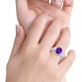 Halo Fashion Ring Baguette Simulated Amethyst CZ 925 Sterling Silver