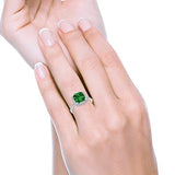 Halo Engagement Ring Accent Cushion Simulated Green Emerald CZ 925 Sterling Silver