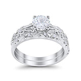 Art Deco Bridal Set Engagement Ring Piece Simulated Cubic Zirconia 925 Sterling Silver