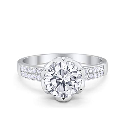 Art Deco Flower Engagement Ring Round Simulated Cubic Zirconia 925 Sterling Silver