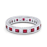 Eternity Ring Alternating Round Simulated Ruby Cubic Zirconia Solid 925 Sterling Silver