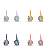 Dangling Earrings Halo Round Cut Simulated Aquamarine CZ 925 Sterling Silver