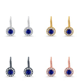 Dangling Earrings Halo Round Cut Simulated Blue Sapphire CZ 925 Sterling Silver