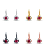 Dangling Earrings Halo Round Cut Simulated Ruby CZ 925 Sterling Silver