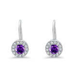Dangling Earrings Halo Round Cut Simulated Amethyst CZ 925 Sterling Silver