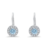 Dangling Earrings Halo Round Cut Simulated Aquamarine CZ 925 Sterling Silver