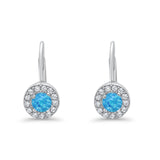 Dangling Earrings Halo Round Cut Lab Created Blue Opal 925 Sterling Silver