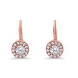 Dangling Earrings Halo Round Cut Rose Tone, Simulated CZ 925 Sterling Silver