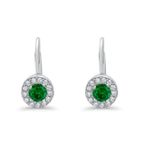 Dangling Earrings Halo Round Cut Simulated Green Emerald CZ 925 Sterling Silver