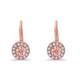 Dangling Earrings Halo Round Cut Rose Tone, Simulated Morganite CZ 925 Sterling Silver