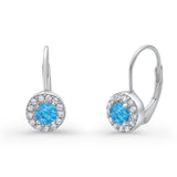 Dangling Earrings Halo Round Cut Lab Created Blue Opal 925 Sterling Silver