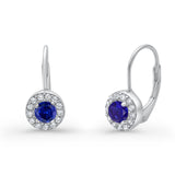 Dangling Earrings Halo Round Cut Simulated Blue Sapphire CZ 925 Sterling Silver
