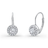 Dangling Earrings Halo Round Cut Simulated CZ 925 Sterling Silver
