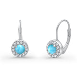 Dangling Earrings Halo Round Cut Simulated Larimar CZ 925 Sterling Silver