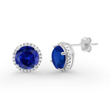 Halo Wedding Simulated Blue Sapphire CZ 925 Sterling Silver Stud Earrings 8mm