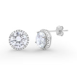 Halo Wedding Simulated Cubic Zirconia 925 Sterling Silver Stud Earrings 8mm