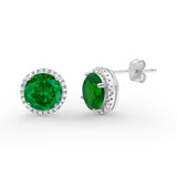 Halo Wedding Simulated Green Emerald CZ 925 Sterling Silver Stud Earrings 8mm