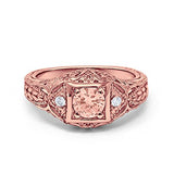 Antique Style Engagement Ring Rose Tone, Simulated Morganite CZ 925 Sterling Silver