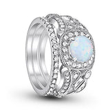 Eternity Three Piece Engagement Ring Lab White Opal 925 Sterling Silver