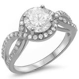 Halo Split Shank Round Simulated Cubic Zirconia Engagement Ring 925 Sterling Silver