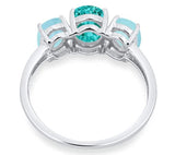 3-Stone Oval Simulated Larimar Center Stone Paraiba Fashion Ring 925 Sterling Silver